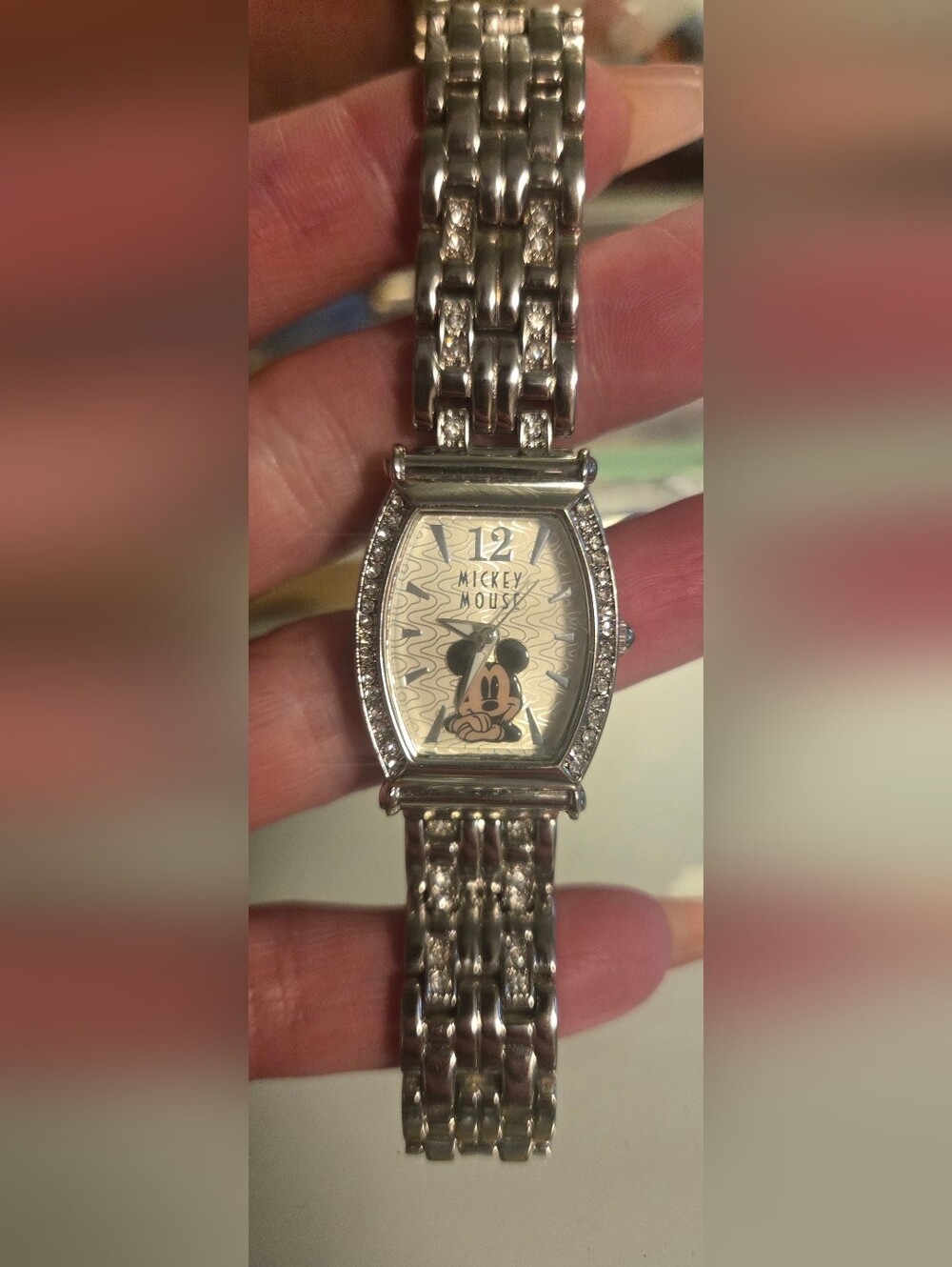 Women's Disney Watch Silver Tone With Crystal Rhinestones Vintage